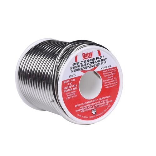 Oatey 29025 Safe-Flo Wire Solder, 1 lb, Solid, Gray/Silver, 415 to 455 deg F Melting Point