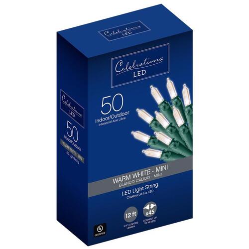 Christmas Lights LED Mini Clear/Warm White 50 ct String 12.25 ft.