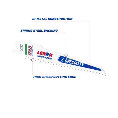 Reciprocating Saw Blade, 3/4 in W, 6 in L, 6 TPI, Bi-Metal Cutting Edge White - pack of 5