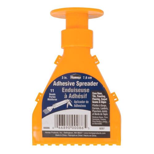 Adhesive Spreader, 3 in W Blade, 11 Bead Blade, Plastic Blade, Yellow