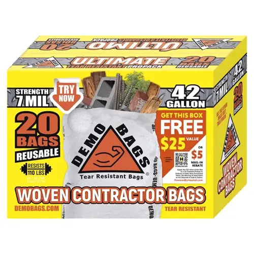 Demo Bags 897677000040 Trash Bag, 42 gal Capacity, Polypropylene White - pack of 20