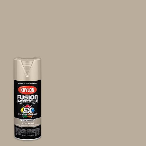 Fusion Primer and Spray Paint, Gloss, Khaki, 12 oz, Aerosol Can