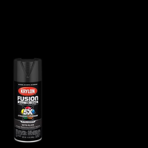 Fusion Primer and Spray Paint, Satin, Black, 12 oz, Aerosol Can