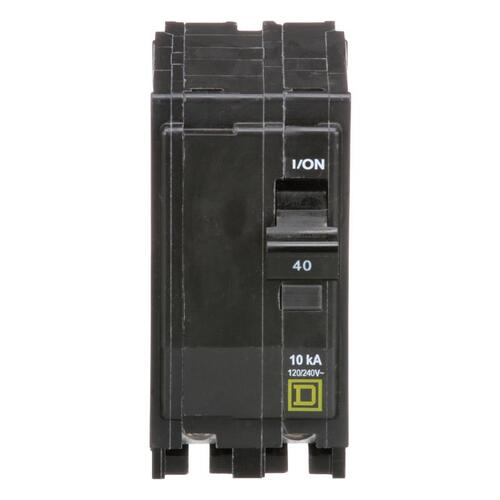 QO Circuit Breaker, Mini, 40 A, 2 -Pole, 120/240 VAC, 48 VDC, Flush Mounting, Black