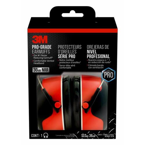 Pro Series 7100107419 Ear Muffs, 30 dB NRR, Black/Red