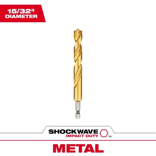 SHOCKWAVE Impact Duty Impact-Duty Drill Bit, 15/32 in Dia, 5 in OAL, 1/4 in Dia Shank Titanium