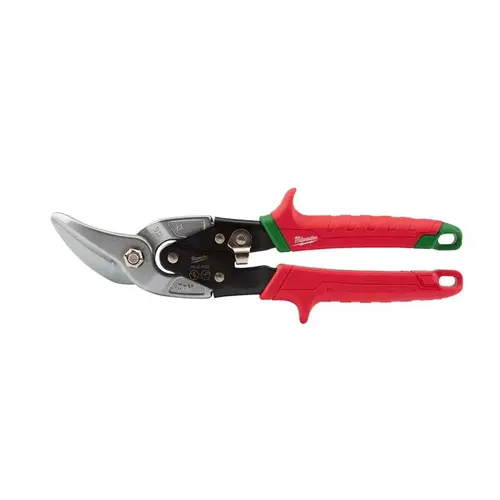 Aviation Snip, 10 in OAL, 5 in L Cut, Right Cut, Steel Blade, Ergonomic Handle, Red Handle