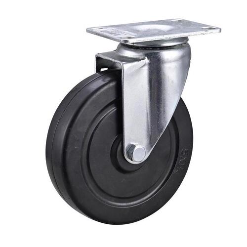 Caster 5" D Swivel Rubber 200 lb Black/Silver