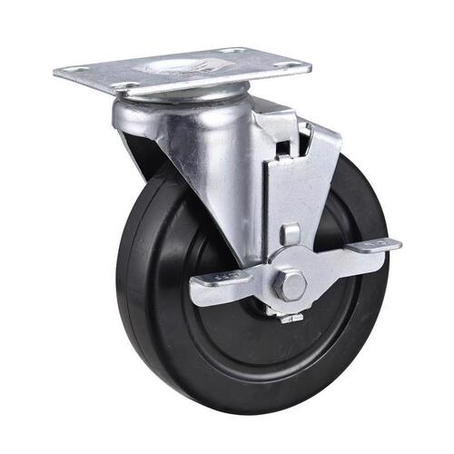 Caster 5" D Swivel Soft Rubber 225 lb Black/Gray