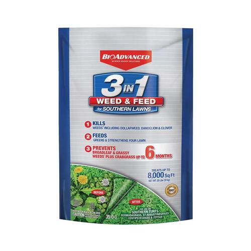 Weed and Feed Fertilizer, 25 lb Bag, Granular, 35-0-3 N-P-K Ratio