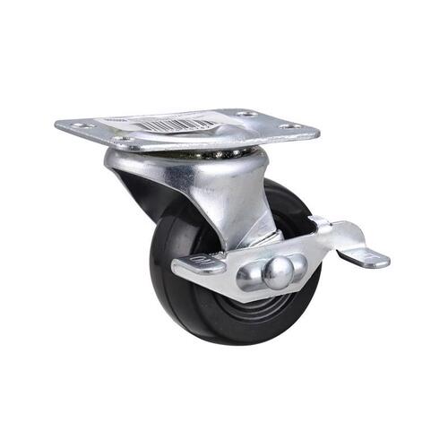 Caster 2" D Swivel Soft Rubber 90 lb Black/Silver