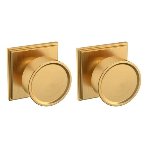 Preconfigured K008 Hollywood Hills Knob with R050 Rose Full Dummy Lock Lifetime Satin Brass Finish