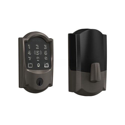 Schlage Residential BE499WBCAM530 Camelot Encode Plus Smart Wifi Deadbolt with 12351 Latch and 10116 Strike Black Stainless Finish