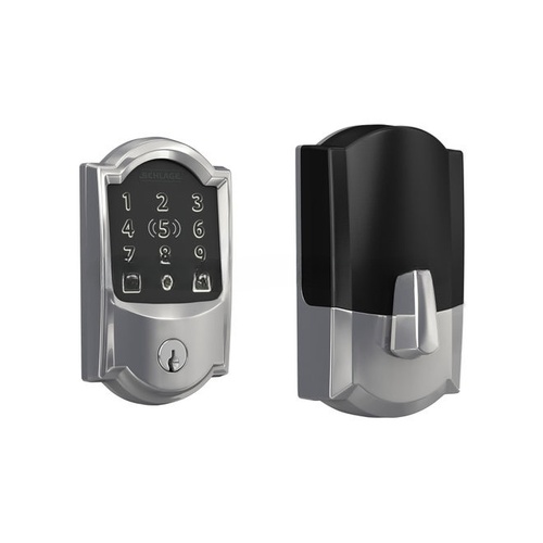 Schlage Residential BE499WBCAM625 Camelot Encode Plus Smart Wifi Deadbolt with 12351 Latch and 10116 Strike Bright Chrome Finish