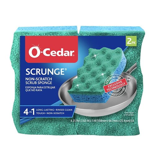 O-Cedar 169431 Medium-Duty Scrubber Sponge, 4-1/4 in L, 2.63 in W, Blue/Green - pack of 2
