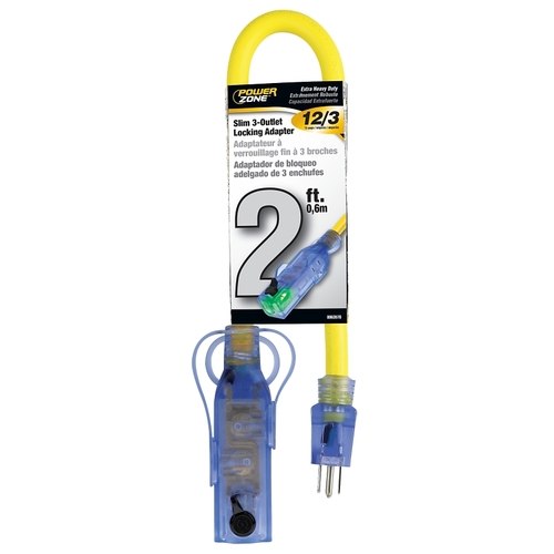 Adapter Cord, 15 A, 125 V, 3-Outlet, Yellow