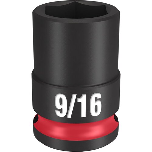 SHOCKWAVE Impact Duty Series Shallow Impact Socket, 9/16 in Socket, 3/8 in Drive, Square Drive Black Phosphate