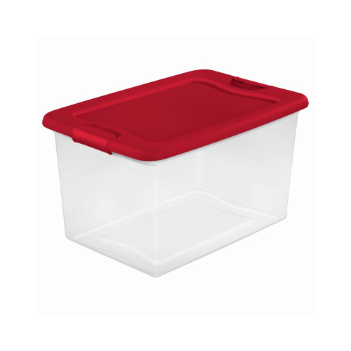 Latching Storage Box 64 qt Clear/Red 13.5" H X 23.75" W X 16" D Clear/Red