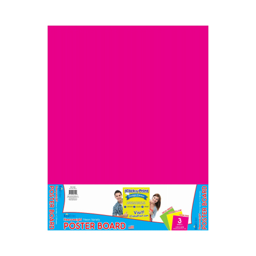 Heavyweight Poster Board, Neon Pink, Yellow & Green, 22 x 28 In., 3-Pk.