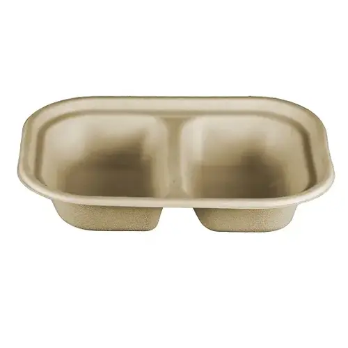 World Centric Double Compartment Trays - Unbleached Plant Fiber - Compostable, 50 Each, 8 Per Case