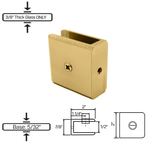 GCN-2 No Fabrication Fixed Panel Glass Clamp for 3/8" Thick Glass Only Brushed Gold