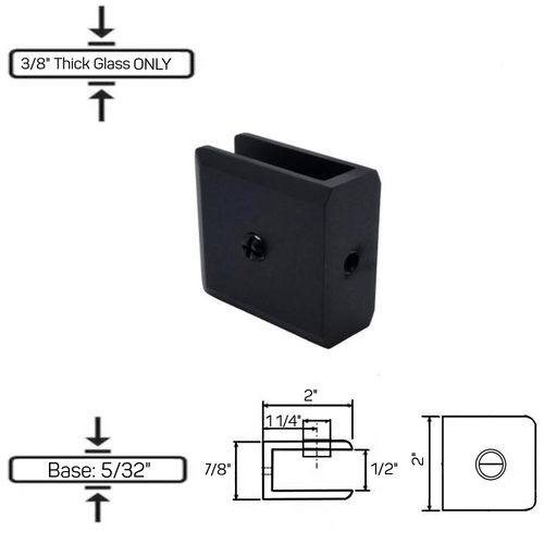 GCN-2 No Fabrication Fixed Panel Glass Clamp for 3/8" Thick Glass Only -Oil Rubbed Bronze - Matte Black