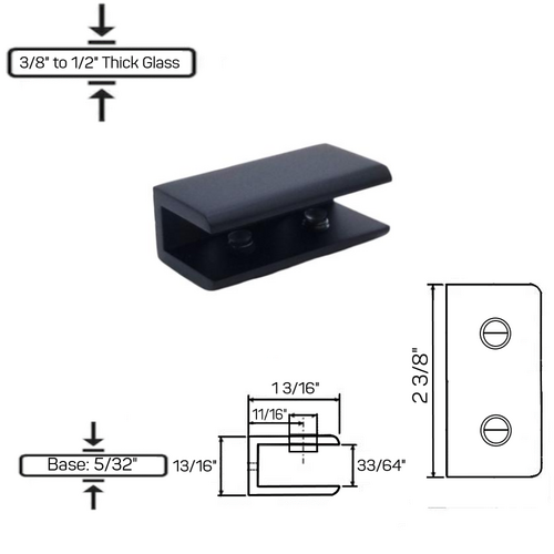 GCN-3 No Fabrication Fixed Panel Glass Clamp for 3/8" to 1/2" Thick Glass-Oil Rubbed Bronze - Matte Black