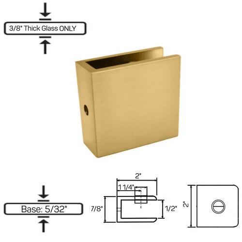 GCN-4 No Fabrication Fixed Panel Glass Clamp for 3/8" Thick Glass Only Brushed Gold