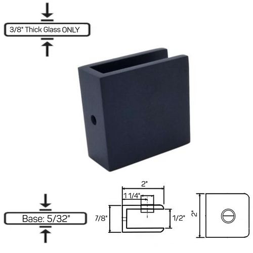 GCN-4 No Fabrication Fixed Panel Glass Clamp for 3/8" Thick Glass Only -Oil Rubbed Bronze - Matte Black