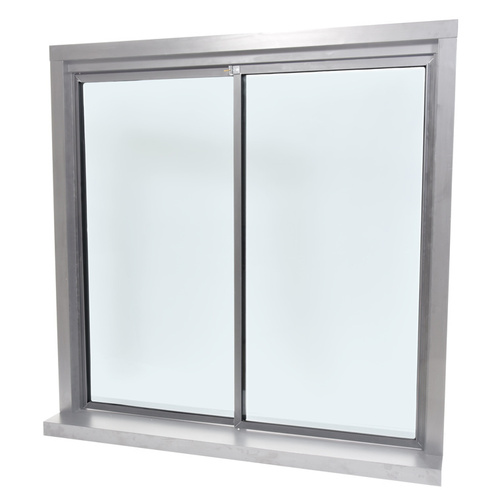 Daisy Satin Anodized Factory Glazed with 1/4" Tempered Glass Pass-Thru Assembly 36" Width 48" Height