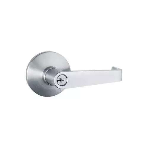 Brushed Chrome Commercial Entry Lever Trim with Lock for Panic Exit Device