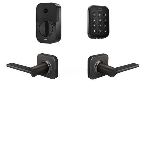 Yale Assure Lock 2 Bundle with Key Free Keypad Bluetooth Deadbolt, Valdosta Lever Passage, and DoorSense BSP Black Suede Powder Coat Finish
