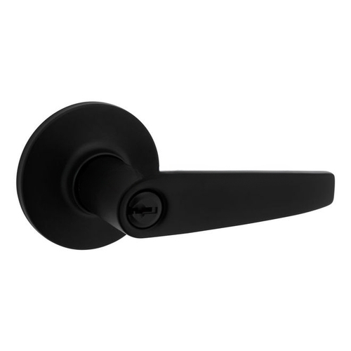 Winston Lever Round Rose Push Button Entry Lock with New Chassis with RCAL Latch and RCS Strike Matte Black Finish