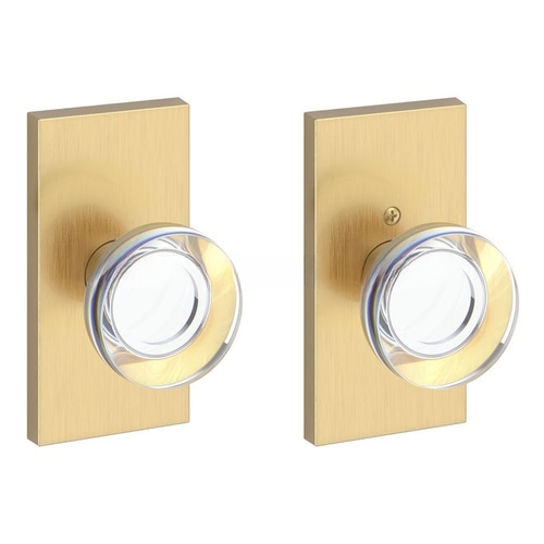 Passage Contemporary Crystal Knob with Contemporary 5" Rose with 6AL Latch and Dual Strike Lifetime Satin Brass Finish