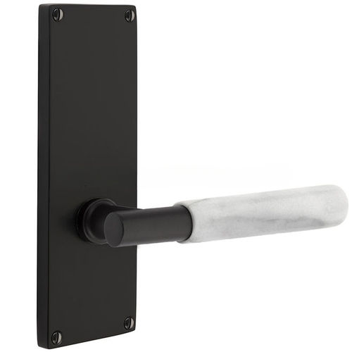 T-Bar Flat Black Stem with White Marble Lever Dummy Pair with 7" Modern Non-Keyed Sideplate Lockset Flat Black Finish