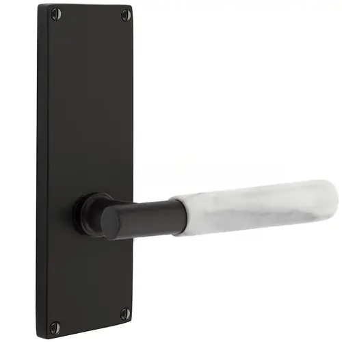 T-Bar Flat Black Stem with White Marble Lever Dummy Pair with 9" Modern Non-Keyed Sideplate Lockset Flat Black Finish