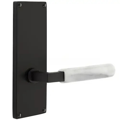 L-Square Flat Black Stem with White Marble Lever Right Hand 2-3/8" Backset Passage with 7" Modern Non-Keyed Sideplate Lockset Flat Black Finish