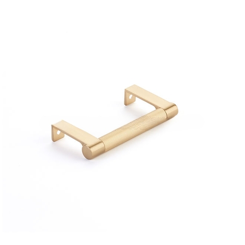 Select Cabinet Round Knurled Satin Brass Grip Edge Pull with 4-1/4" Center to Center Satin Brass Finish