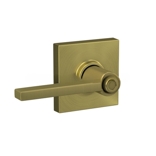 Latitude Lever with Collins Rose Privacy Lock with 16080 Latch and 10027 Strike Satin Brass Finish