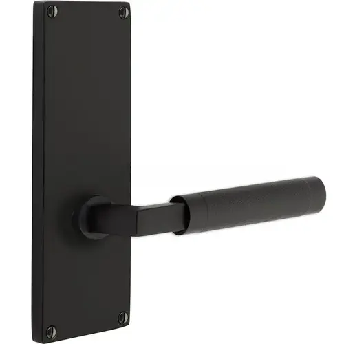 L-Square Stem Knurled Lever Right Hand 2-3/8" Backset Passage with 7" Modern Non-Keyed Sideplate Lockset Flat Black Finish