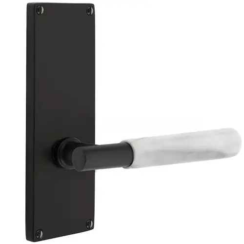 T-Bar Flat Black Stem with White Marble Lever Right Hand 2-3/8" Backset Passage with 9" Modern Non-Keyed Sideplate Lockset Flat Black Finish