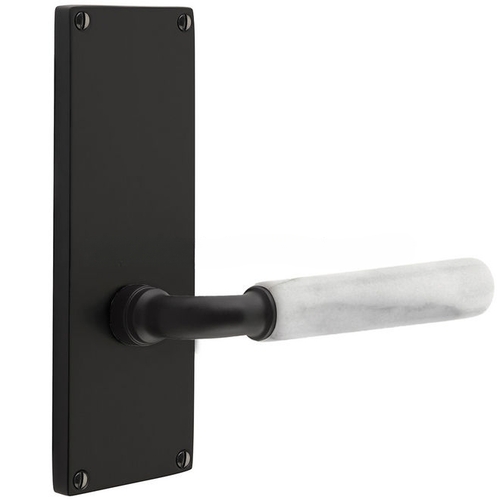 R-Bar Flat Black Stem with White Marble Lever Dummy Pair with 9" Modern Non-Keyed Sideplate Lockset Flat Black Finish