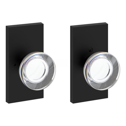 Privacy Contemporary Crystal Knob and Contemporary 5" Rose with 6AL Latch and Dual Strike Satin Black Finish