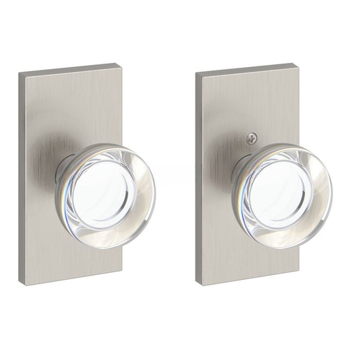 Passage Contemporary Crystal Knob with Contemporary 5" Rose with 6AL Latch and Dual Strike Satin Nickel Finish