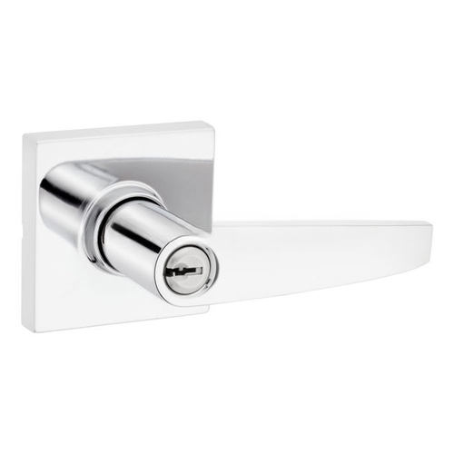 Winston Lever Square Rose Push Button Entry Lock with RCAL Latch and RCS Strike Bright Chrome Finish