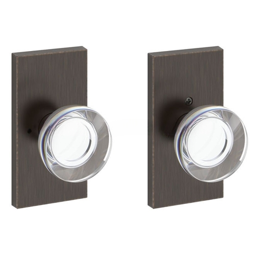 Privacy Contemporary Crystal Knob and Contemporary 5" Rose with 6AL Latch and Dual Strike Venetian Bronze Finish