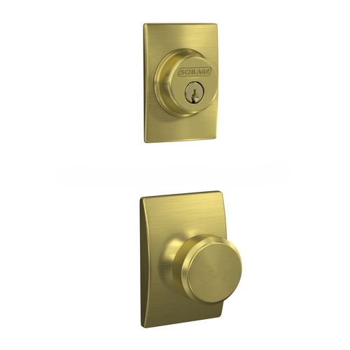 Bowery Knob with Century Rose Interior Active Trim with 12326 Latch and 10269 Strikes Satin Brass Finish