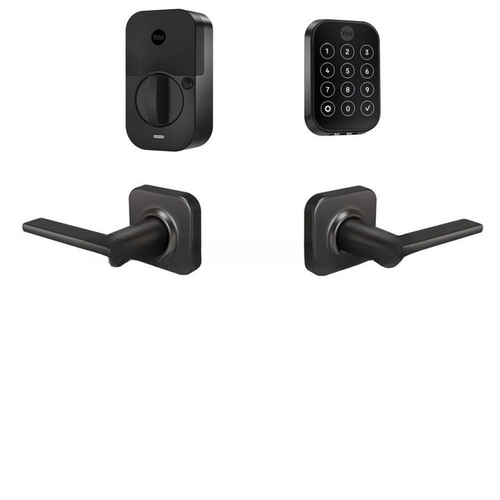 Yale Assure Lock 2 Bundle with Key Free Touchscreen Wi Fi Deadbolt, Valdosta Lever Passage, and DoorSense BSP Black Suede Powder Coat Finish