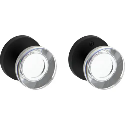 Passage Contemporary Crystal Knob with Contemporary Round Rose with 6AL Latch and Dual Strike Satin Black Finish