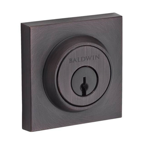 Single Cylinder Contemporary Square Deadbolt with 6AL Latch and Dual Strike Venetian Bronze by Satin Nickel Finish